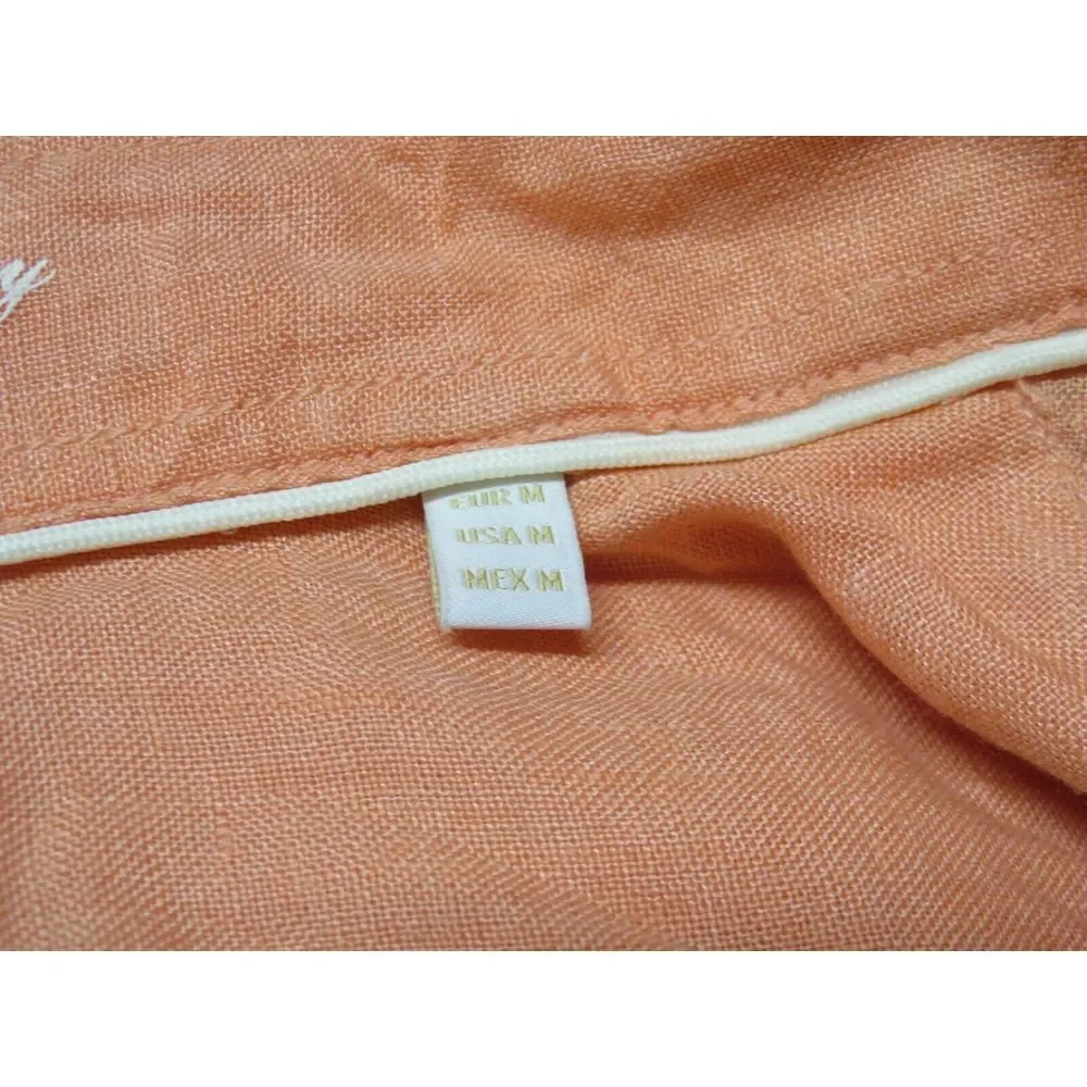 Mens Porter & Ash‎ Short Sleeve Button Front Linen Shirt Orange Peach Size M New